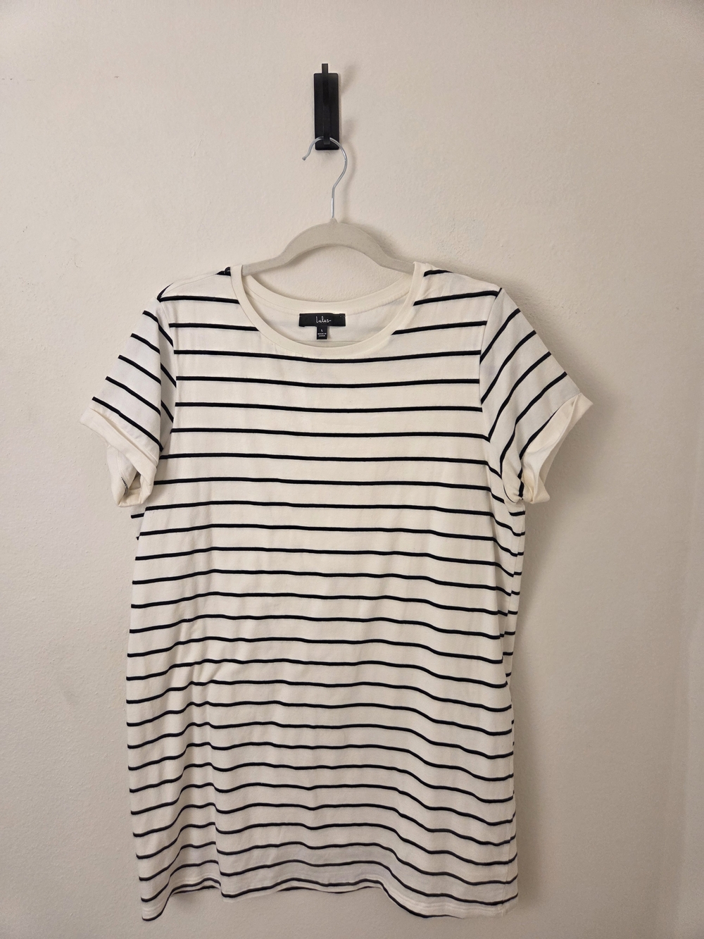 Lulu's Cafe Society Black and Cream Striped Shirt Dress